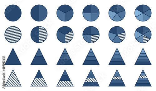 Set of diagram or division icons. round and triangle design isolated on white background. vector for web, app, template, ui.