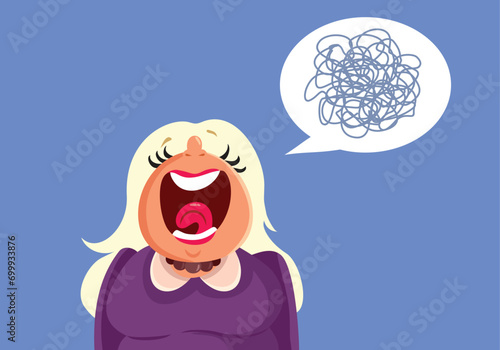 Vector Mature Woman Speaking Incoherent Babbling and Gossiping. Adult lady nagging and talking chit chat style 
 photo