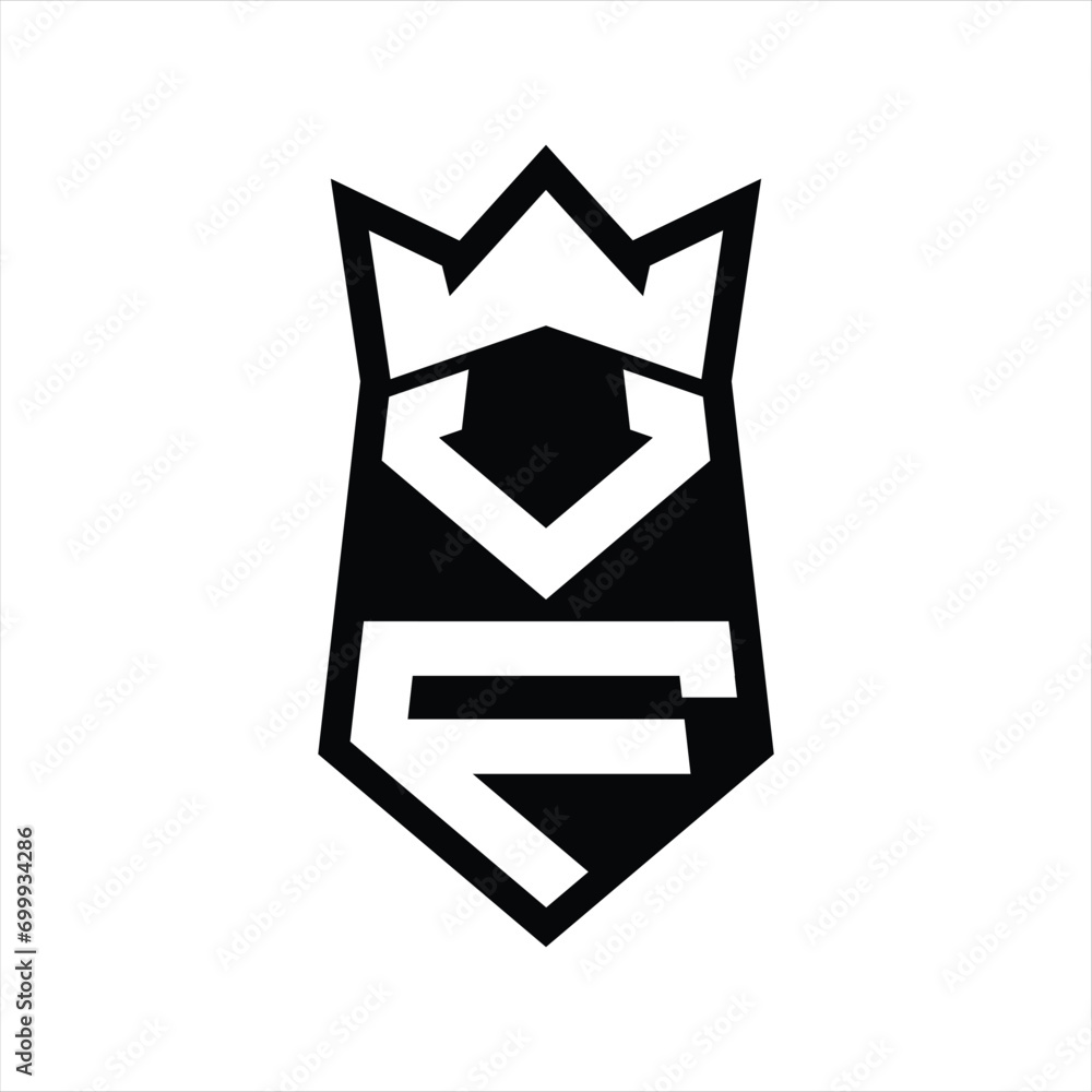 VF Letter Logo monogram hexagon shield shape up and down with crown isolated style design VF Letter Logo monogram hexagon shield shape up and down with crown isolated style design