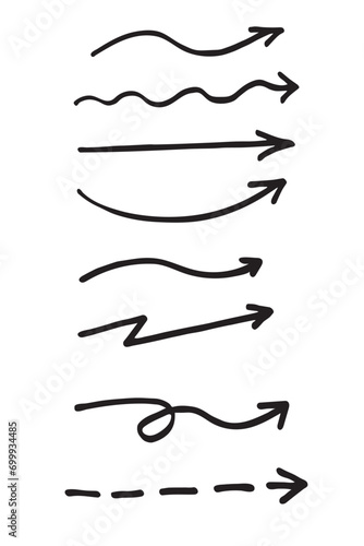 Hand arrows. Doodle black arrows on a white background.