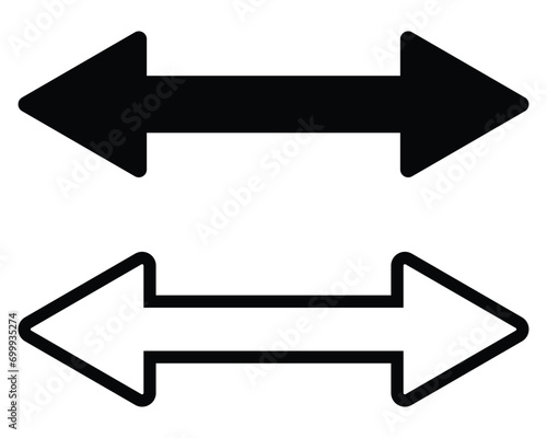 Left Right Arrow icon.Double horizontal arrow icon.Browse Horizontal Two Way Arrow Icons.Double arrow icon set vector in two styles isolated on white background.Round Corners Double Arrow Shape Icon