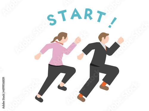 スタート、スタートダッシュ、成長のイメージのピクトグラム風のビジネスパーソンのイラスト