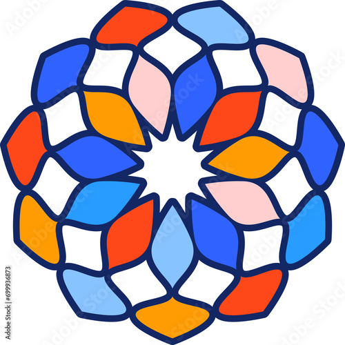 Kaleidoscope colorful pattern. Stained glass window Mosaic illustration. 