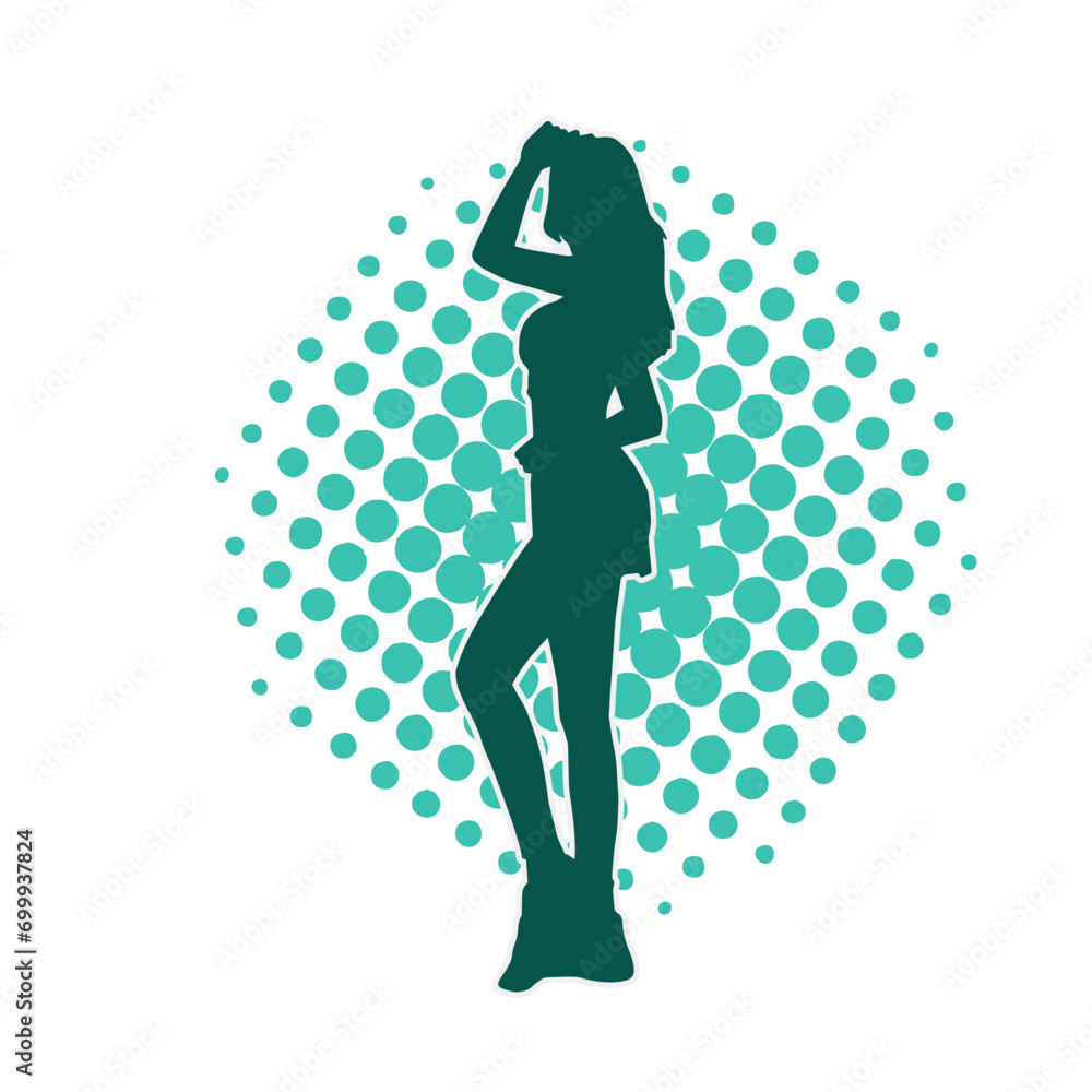 Silhouette of a slim female model wearing casual outfit standing in feminine pose. Silhouette of a slim female model wearing casual outfit standing in feminine pose.