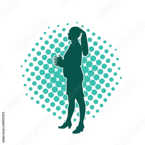 Silhouette of a secretary or female office worker wearing formal business suit.