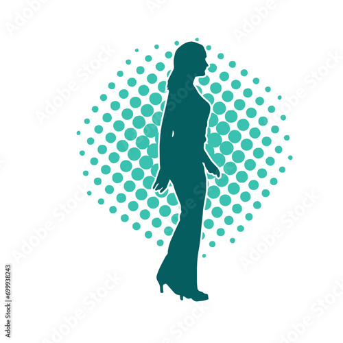 Silhouette of a secretary or female office worker wearing formal business suit.