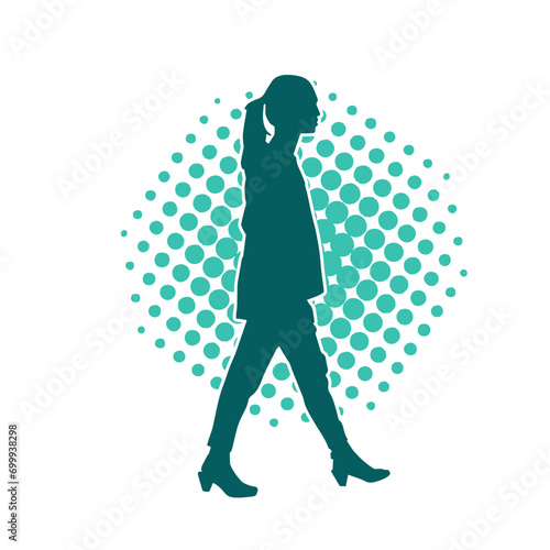 Silhouette of a secretary or female office worker wearing formal business suit.