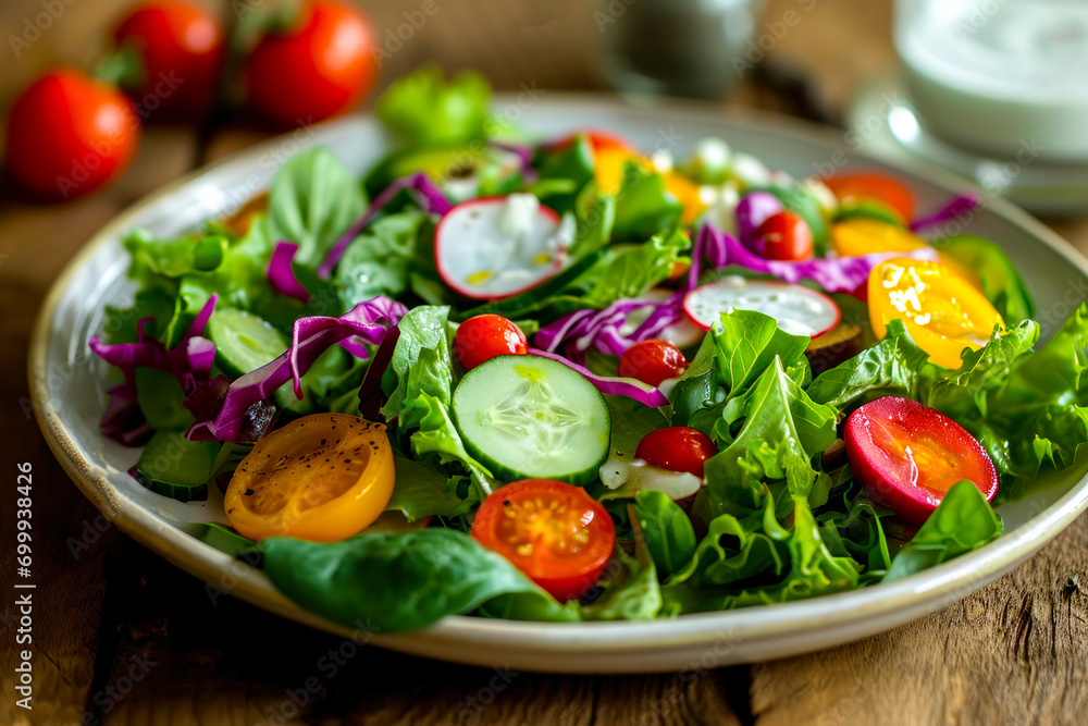 Fresh Vegetable Salad on Wooden Table. Fresh Vegetable Salad on Wooden Table.