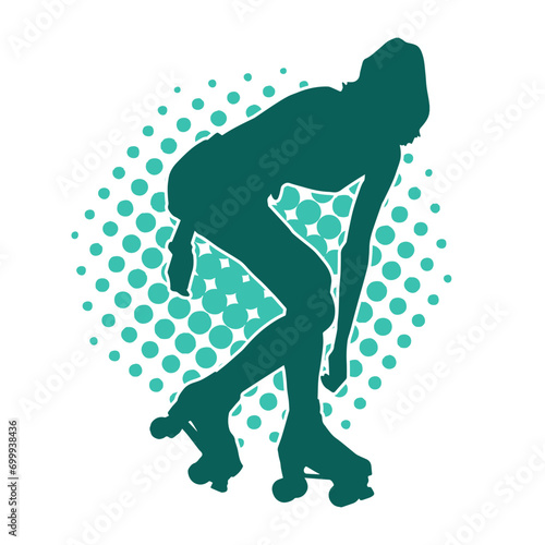 silhouette of a sporty female on a roller skate. Silhouette of sporty woman have fun on roller wheels.