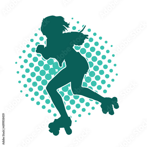 silhouette of a sporty female on a roller skate. Silhouette of sporty woman have fun on roller wheels.
