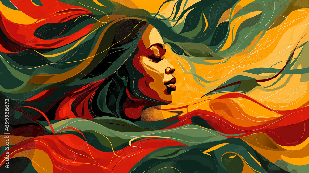 Vibrant abstract illustration with red, yellow, and green ribbons for celebrating Black History Month and racial equality. Vibrant abstract illustration with red, yellow, and green ribbons for celebrating Black History Month and racial equality.