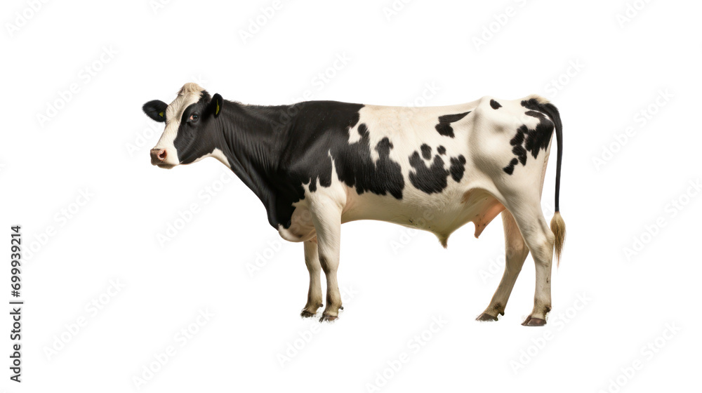 Cow white black bent eat on field in farm isolated on transparent and white background.PNG image. Cow white black bent eat on field in farm isolated on transparent and white background.PNG image.