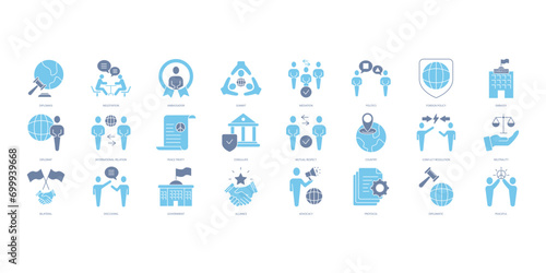 Diplomacy icons set. Set of editable stroke icons.Vector set of Diplomacy