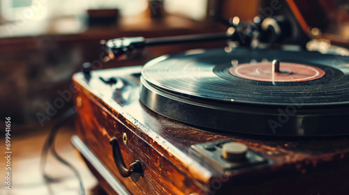 Vintage turntable playing a record. photo