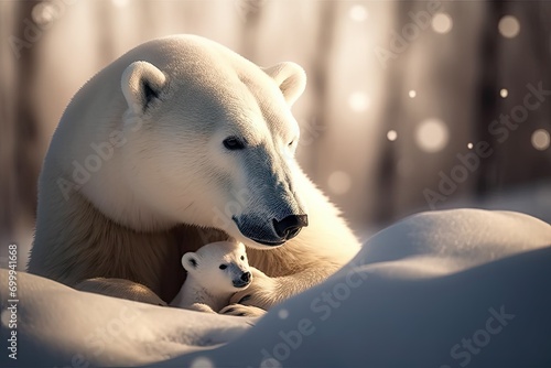  snow hug playing bear polar baby mom family Cute photo