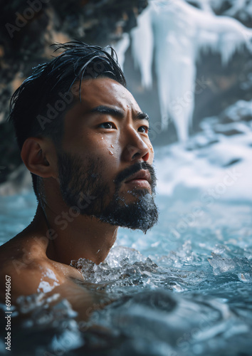 Icy Meditation: An Asian Man's Winter Harmony