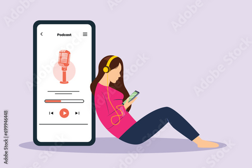 Recording audio podcast or online show concept. Colored flat vector illustration isolated.