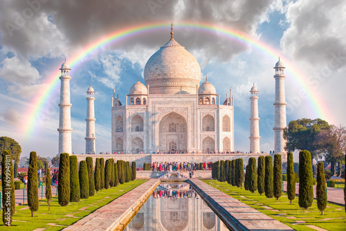 Taj Mahal with amazing rainbow - Agra, India photo