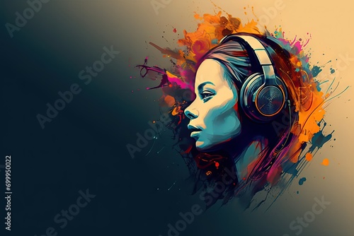  illustration energy vibes colorful music listening headphones woman young Portrait