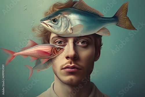  illustration creature fantasy surreal chin going fish man young Portrait