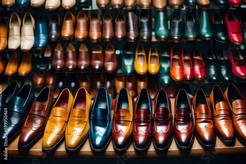 The store's assortment of vibrant leather shoes