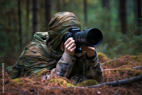 lens telephoto camera photography animal wildlife forest clothing camouflage wearing Photographer