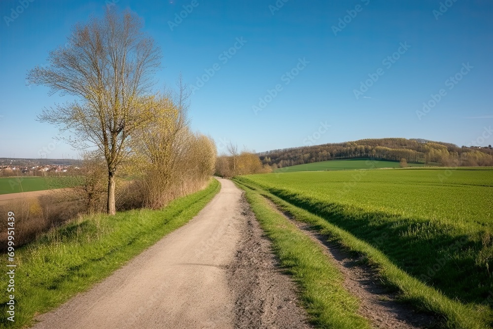 spring sky blue Germany landscape road field agricultural countryside Path