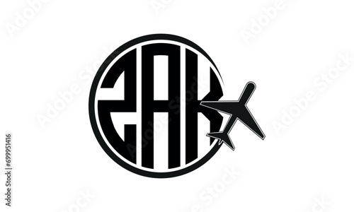 ZAK three initial letter circle tour & travel agency logo design vector template. hajj Umrah agency, abstract, wordmark, business, monogram, minimalist, brand, company, flat, tourism agency, tourist