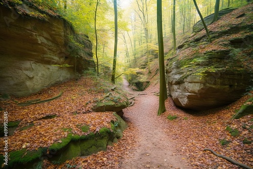 formations rock sandstone forest hiking Berdorf Echternach Luxembourg trail Mullerthal photo