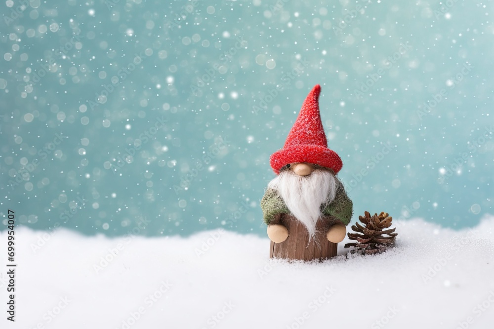 wintertime space copy card greeting festive forest snow standing gnome christmas cute Little