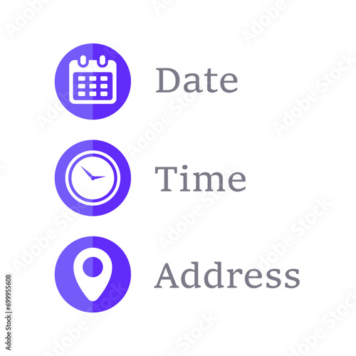 Date, Time, Address or Place Icons Symbol