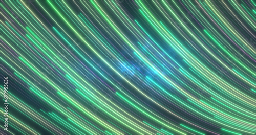Abstract bright green glowing flying waves from twisted lines energy magical background
