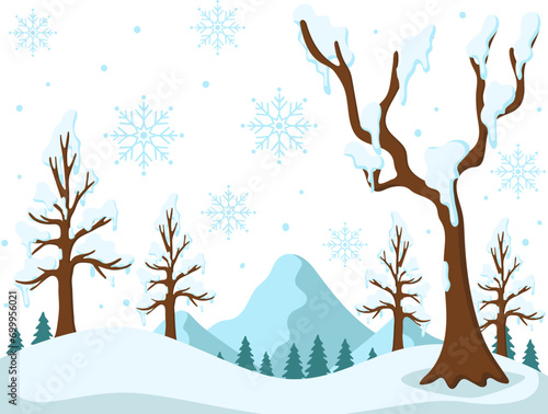 Winter Landscape with Mountain and Trees