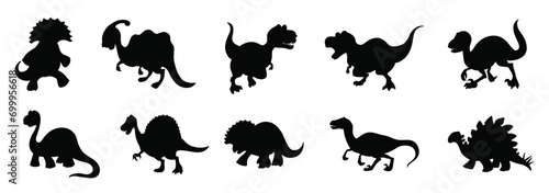 Set of dinosaur cartoon character silhouette photo