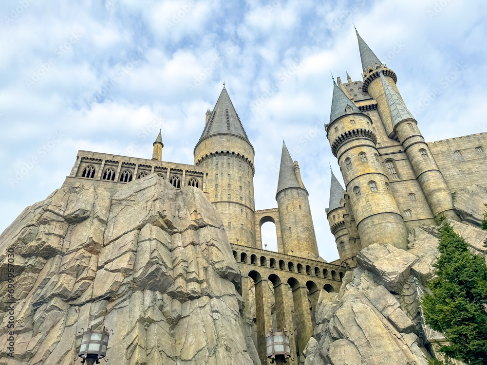 Obraz premium Konohana Ward, Osaka, Japan. Dec 24, 2023. A close up to the Wizarding World of Harry Potter at Hogwarts Castle at Universal Studios Japan.