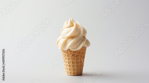 Vanilla Soft Ice Cream Cone. Ice cream in a waffle cone, ice cream in a waffle cup. AI Generative photo