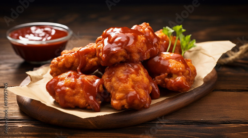 Vegan Buffalo Wings Made of Cauliflower Florets with BBQ Sauce. AI Generative