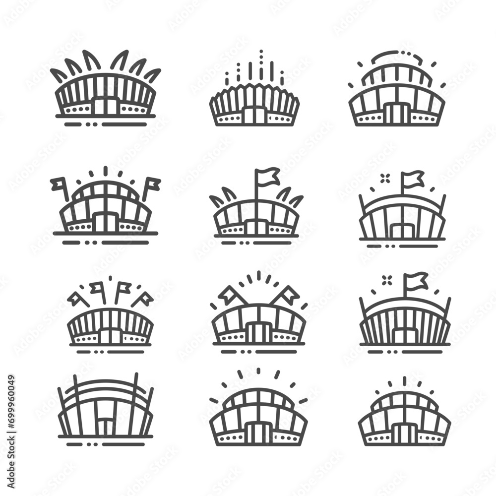 Collection of icons. Stadium sports line illustration vector.