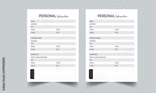 Personal Information planner design template layout  photo