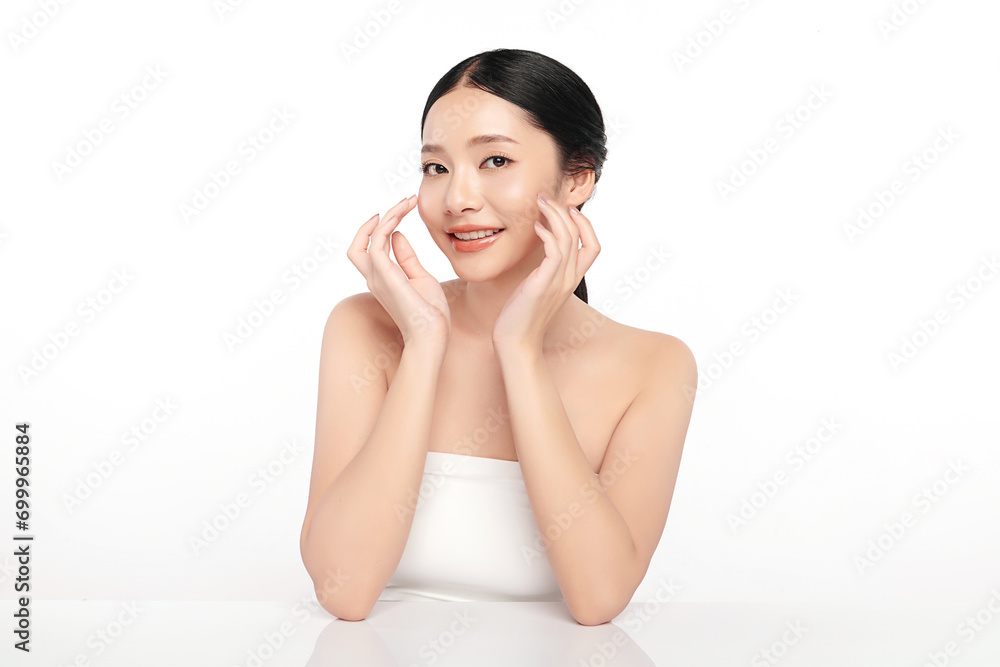 Beautiful young asian woman with clean fresh skin on white background, Face care, Facial treatment, Cosmetology, beauty and spa, Asian women portrait. Beautiful young asian woman with clean fresh skin on white background, Face care, Facial treatment, Cosmetology, beauty and spa, Asian women portrait.