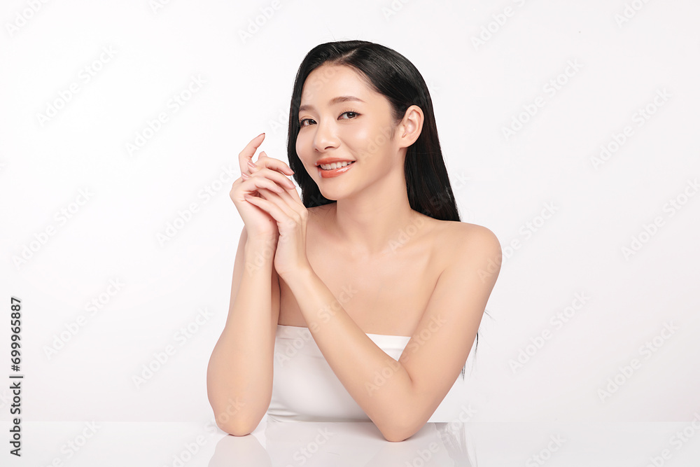 Beautiful young asian woman with clean fresh skin on white background, Face care, Facial treatment, Cosmetology, beauty and spa, Asian women portrait. Beautiful young asian woman with clean fresh skin on white background, Face care, Facial treatment, Cosmetology, beauty and spa, Asian women portrait.
