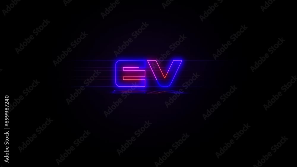 Flashing E.V. electric blue and pink neon sign flashing on and off with flicker, reflection, and anamorphic lights in 4k Flashing E.V. electric blue and pink neon sign flashing on and off with flicker, reflection, and anamorphic lights in 4k