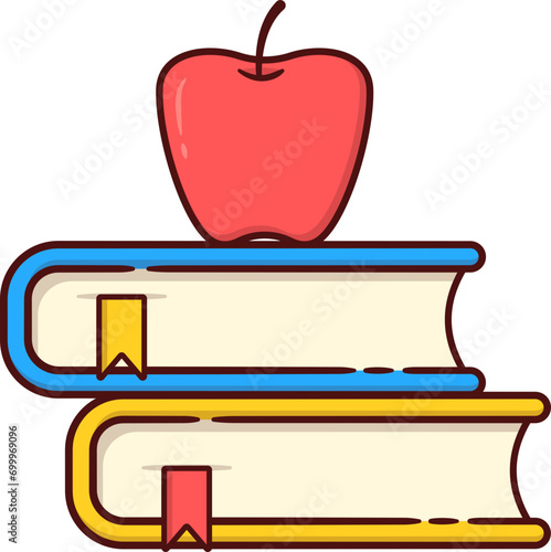 Stack of Math Books with Apple Fruit Above.