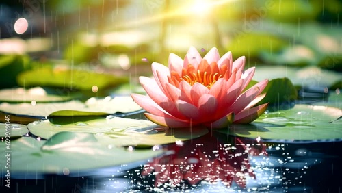 Lotus flower of water lily on lake surface beautiful scenery relaxation video background animation looping for live wallpaper  photo