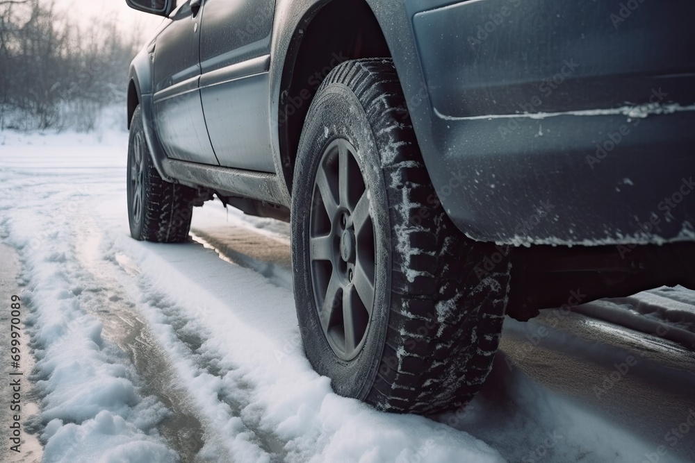 snowfall cold drive dangerous street slippery weather winter road covered snow tires winter Car