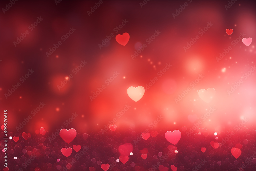 Romantic pink heart-shaped bokeh background with soft glowing lights..