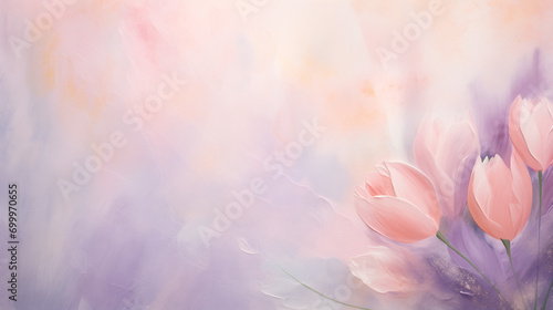 Textured pastel floral background with soft pink and lavender flowers in an artistic composition