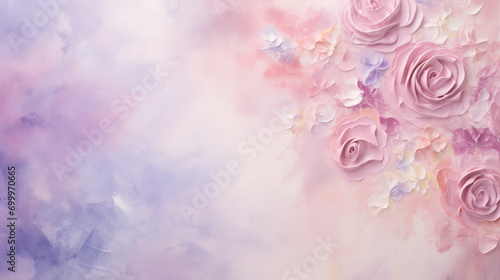 Textured pastel floral background with soft pink and lavender flowers in an artistic composition © udomsin singjam