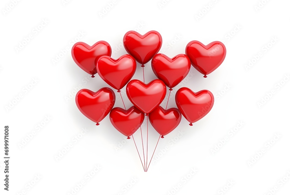 Red heart shaped balloons on white background. Red heart balloons. Generative AI