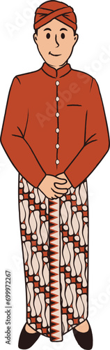 Pria memakai Baju Adat Jawa dan Kain Batik